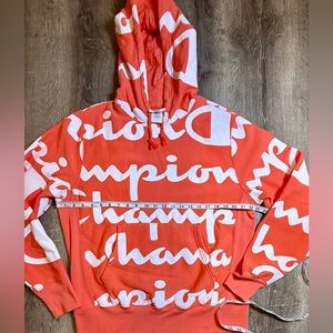Champion, Coral Reverse Weave All Over Print Logo Unisex Coral Hoodie, Medium